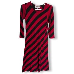 Retro Rags Girls Dress Size 3T Black Red Knit Striped Stripe Maxi